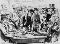 Figure 3.13 "New York City.—The night before election at a 'political headquarters' in the Bradley and O'Brien district—Distributing money to the workers."