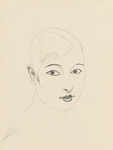 A simple pen drawing of Josephine Baker. She is portrayed in traditional three-quarter profile as an elegant modern woman with her head and neck in view. The artist outlined her facial features: nose, eyebrows, lips, eyes, and hairline.