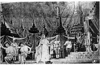 Royal Court of Misapur in Return to the East. The cruel Ravana and Rambha. From Takarazuka Kagekidan (1943:17).