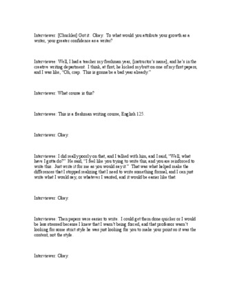 Transcript for audio clip from entry interview with writing minor Dan, as discussed in chapter 3.