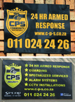 Two photographs of different signs warning of 24-­hour armed response.