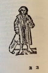 In the woodcut of the play’s title page, a barefoot Johnny in hat and coat stands alone, pointing at himself with his right index finger. In his left hand, he dangles a scroll with his name printed on it.