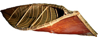 A color photograph of an elm-bark canoe.
