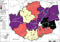 Map 11. Map showing the village locations of work team activity and district proportions of struggle events