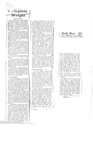 Thumbnail of "Virginia Wright, L.A. Daily News, July 15, 1947"