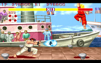 Ryu throws a fireball as a special move in Street Fighter II