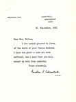 Winston Churchill's letter to Welles's widow, Harriet, September 26, 1961.