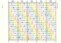 A chart contains a rainbow spectrum of colorful calligraphy.