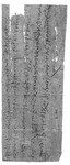 Skipper’s receipt; Oxyrhynchite, VI CE. Black and white image of a piece of papyrus with writing on it.