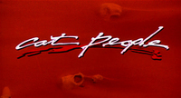 Title screen in English, reading "Cat People" in stretched white handwritten text superimposed on a red background with skulls peeking out of the ground.