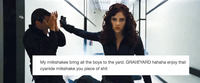 A “text-post meme” where a user has posted a media image of the Marvel character Black Widow superimposed with another user’s written text