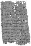 Business letter belonging to the archive of Papnouthis and Dorotheos; Oxyrhynchos, ca. 360 CE. Black and white image of a piece of papyrus with writing on it.