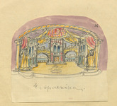 Scene design for Four Harlequins with a generous forestage, onstage balconies, and bridge arches beyond which the canals of Venice can be glimpsed.