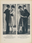 Two black-and-white photos side by side in a magazine article on the Charleston, instructing German readers on how to dance. A dancing couple in a suit and dress display the X-shape of the legs, the couple hold, and the upright carriage of the torso. The images show this from two different angles. Text instructions sit below the images.