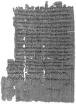 Προσφώνησις through the archidikastes of the ἐκμαρτύρησις of a chirographic cession; Oxyrhynchite, 195 CE. Black and white image of a piece of papyrus with writing on it.