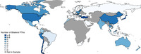 This map illustrates the number of bilateral PTAs each country has, with darker colors indicating more PTAs.