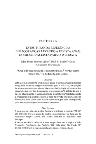 View PDF (881 KB), titled "ESTRUTURANDO REFERÊNCIAS BIBLIOGRÁFICAS: LEVANDO A REVISTA ANAIS DO MUSEU PAULISTA PARA O WIKIDATA"
