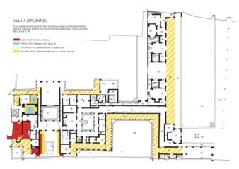 View PDF (634 KB), titled "Fig. 4.2. Pianta della Villa A con indicazione delle stanze decorate dai due differenti gruppi di pittori. Drawing: R. Gee, Z. Schofield."