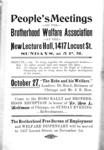 Fig. 36. Black-and-white poster advertising People’s Meetings of the Brotherhood Welfare Association. The talk was on October 27.