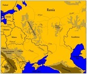 Map of Eastern Europe, illustrating modern political boundaries and major geographic features