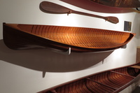 This Rushton pack canoe, displayed at the Wisconsin Canoe Heritage Museum, was one of many lightweight small boats he made for hunters and sportsmen.