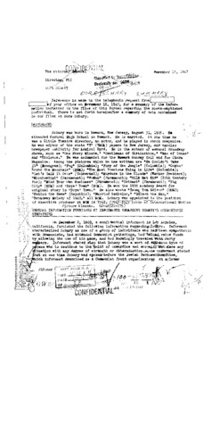 Report on Dore Schary, FBI Director J. Edgar Hoover to the Attorney General, November 13, 1947
