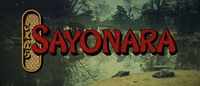 The title frame for _Sayonara_ renders the title in proper lettering on the medallion on the left; the little in roman letters hints at calligraphy.