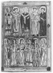 Male and female saints, Sacramentary from Maria Laach, ca. 1160.