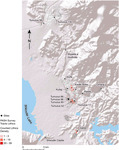 Density distribution map showing counted lithics density of tumuli and other sites to the east of Shkodër Lake.