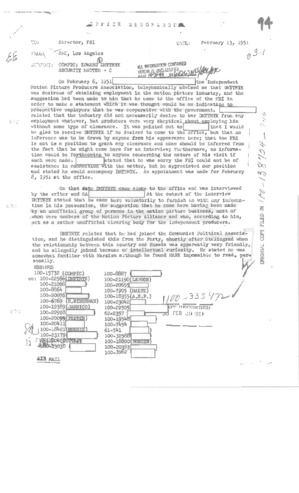 ED FBI File, Feb 13, 1951