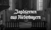 A church altar has white title German text superimposed over it, in black and white cinematography.