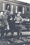 Brussels: Gare du Nord railroad station, 8 August 1941. Degrelle in his Rexist militia uniform in company of unidentified German soldiers, a few moments before getting on the train to Regenwurmlager/Germany. (Coll. E. De Bruyne).