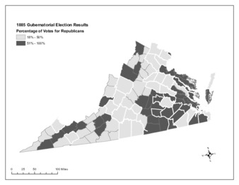 View PDF (624 KB), titled "Map of 1885 Gubernatorial Election Results"