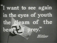 A quote by Hitler with the background image of the Nazi flag