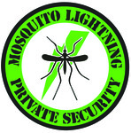 The text “Mosquito Lightning Private Security” encircles an illustration of a mosquito over a lightning bolt.