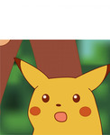 Still from Pokémon displaying Pikachu with wide eyes and mouth agape. A white box appears above him for text.