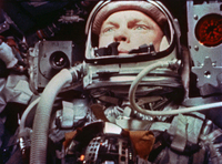 Fig. 9. Closeup photo of astronaut John Glenn, taken from the cockpit of Friendship 7.