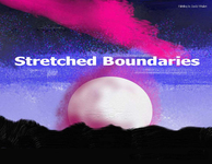 Digital color illustration, the silhouette of a mountain range fills the foreground. A large, bright sphere hangs behind the range on a dark background. Text reads: Stretched Boundaries.