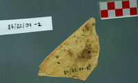 Fig 53b: Ostraka 45 inscribed on concave side only, obliquely to the throwing marks. Sherd is broken into two pieces (53a) and is heavily soiled. It is broken off at left-hand (53b) and top right-hand sides (53c). Text is uncertain.