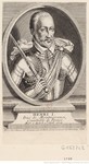 Engraving of the duc d’Anville, half-length, turned slightly to the right, wearing armor, holding a sword in his right hand, encircled in an oval border; below identifies his name, titles, and date of death.
