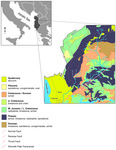 Regions near Shtoj alluvial fan and Kir River watershed are represented by their geological classification, with Triassic, M. Jurassic, Cretaceous and Quaternary being most prevalent.