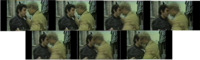 Seven frames of two men embracing, faces close enough to kiss