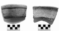 Fig. 56. On the left is the exterior view of a commonware bowl with a patch of soot. On the right is the interior view of the same vessel with no blackening.