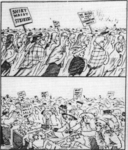 "Two Phases of Yuletide, 1909" (from the New York Call, December 24, 1909). This cartoon was typical in the way it presented female workers as physically decrepit and young. It was partially in their enfeebled bodies that workers and their middle-class leaders claimed to find workplace legitimacy. The cartoon is also emblematic of the cross-class dialogue that was integral to the direction of the 1909 and 1913 strikes.