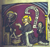 Miniature of Christ washing apostle's feet with Dominican nun.