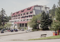 Color photograph of the Vilina Vlas spa hotel in Visegrad which was used as a rape camp in 1992.
