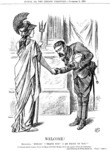 Britannia in classical garb: Athena-like Britannia congratulates Kitchener on the reconquest of the Sudan. Punch, 5 November 1898.