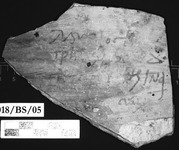Fig 20: Ostraka 12 inscribed on convex side only, parallel with the throwing marks. Hand is cursive and reasonably legible. It might be a receipt for oil and wheat.