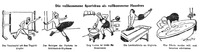 A comic strip showing female athletes cleaning, cooking, and washing.