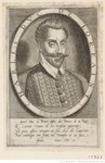 Engraving of Charles III, the duc de Lorraine, bust-length, with a beard and large moustache, wearing an elaborately patterned doublet with a turned-down collar; in an oval border indicating his name and title; below is a verse.